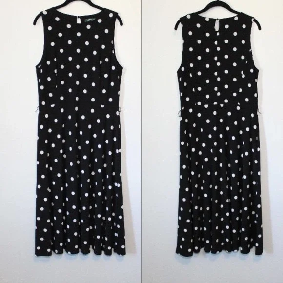 Lauren Ralph Lauren Polka Dot Sleeveless A Line Swing Dress Black Size 14 H14739 - Picture 10 of 10